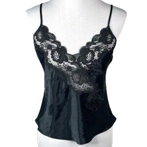 Victoria's Secret Vintage Gold Label Cami Camisole Tank Top Black Large Lace